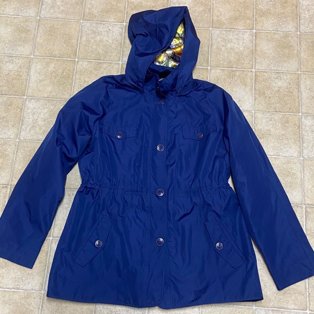Dennis Basso Navy Utility Jacket with Hood